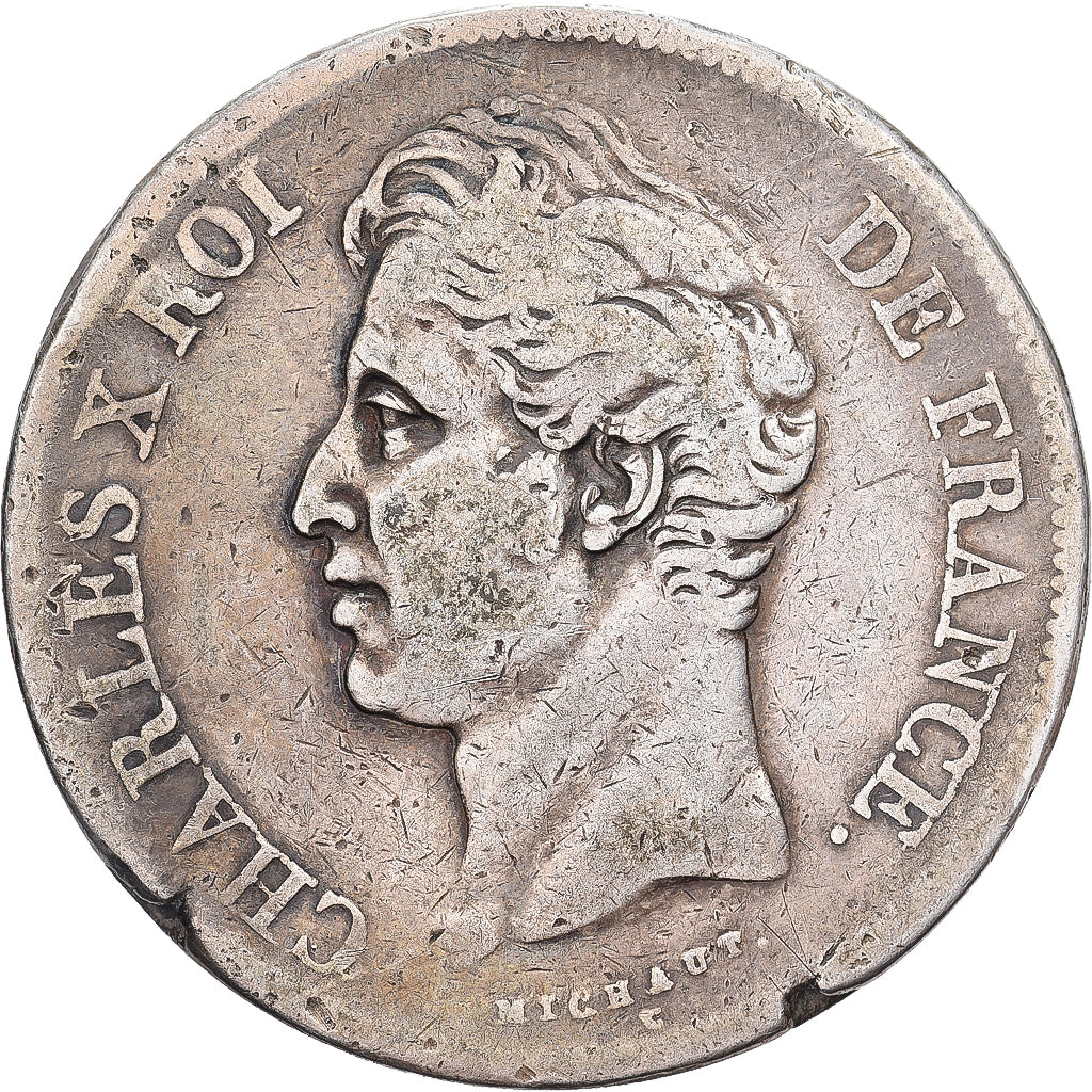 Moneta, Francja, Charles X, 5 Francs, 1827, Bayonne, VF(20-25), Srebro