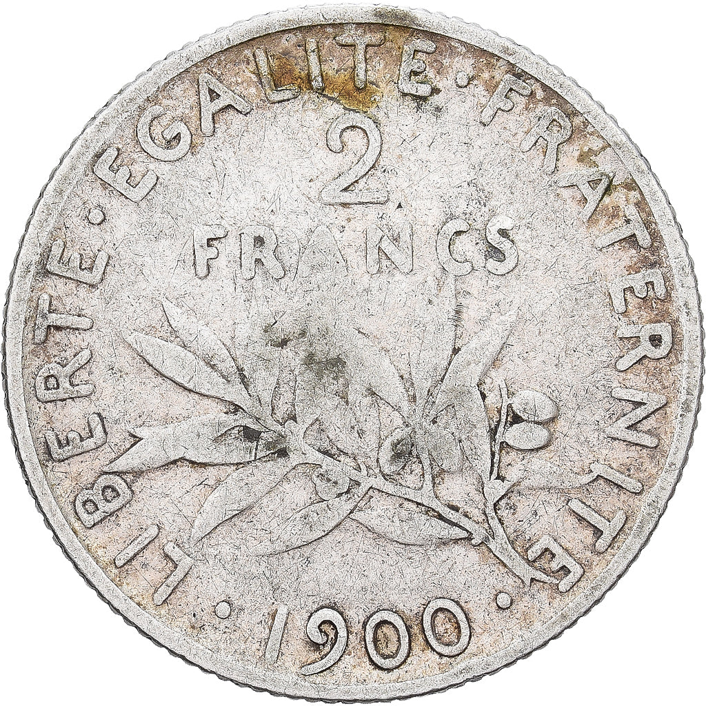 France, Semeuse, 2 Francs, 1900, Paris, F(12-15), Silver, KM:845.1