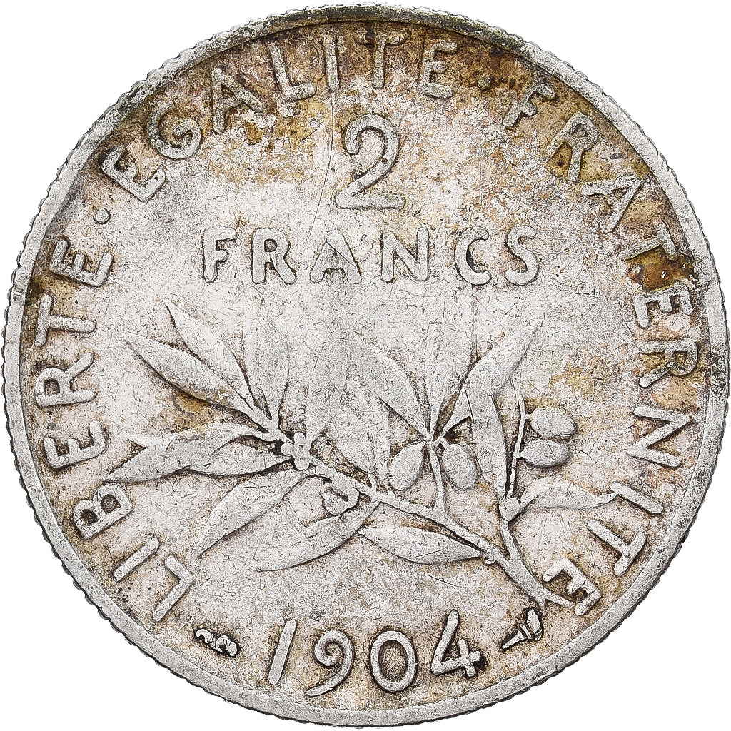 Frankrijk, Semeuse, 2 Francs, 1904, Paris, FR+, Zilver, KM:845.1, Gadoury:532
