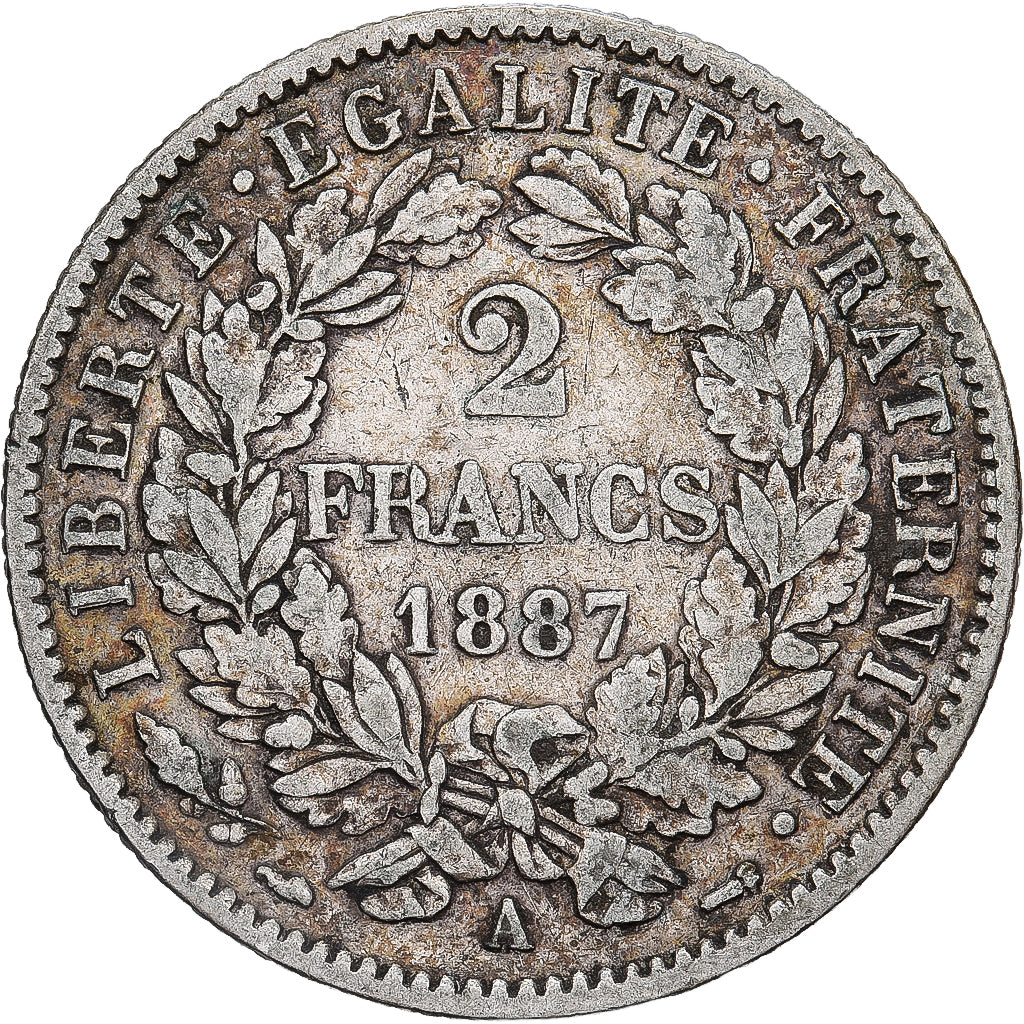 France, Cérès, 2 Francs, 1887, Paris, VF(30-35), Silver, KM:817.1