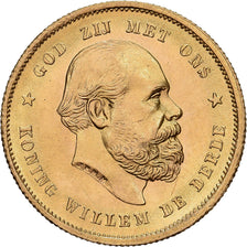 Coin, Netherlands, William III, 10 Gulden, 1889, MS(60-62), Gold, KM:106
