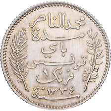 TUNISIA, Franc, 1916, Paris, KM #238, AU(50-53), Silver, 5.02
