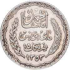 Tunisia, Ahmad Pasha Bey, 5 Francs, 1935/AH1353, Paris, Silver, AU(55-58)