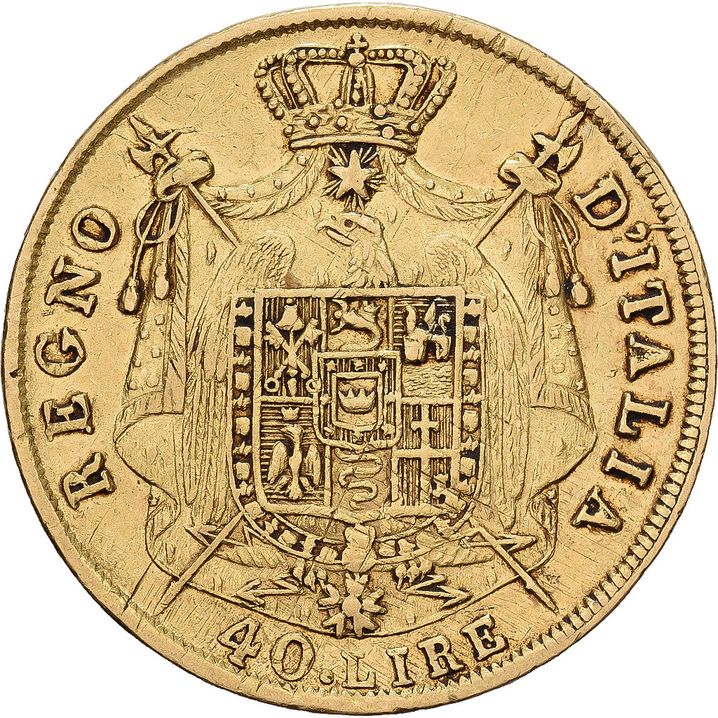ITALIAN STATES, 40 Lire, 1809, Milan, KM #12, EF(40-45), Gold, 12.90