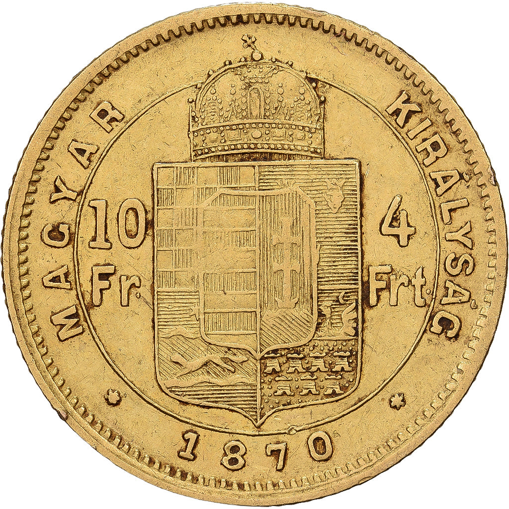 Hongrie, Franz Joseph I, 4 Forint 10 Francs, 1870, Kormoczbanya, Or, TTB+