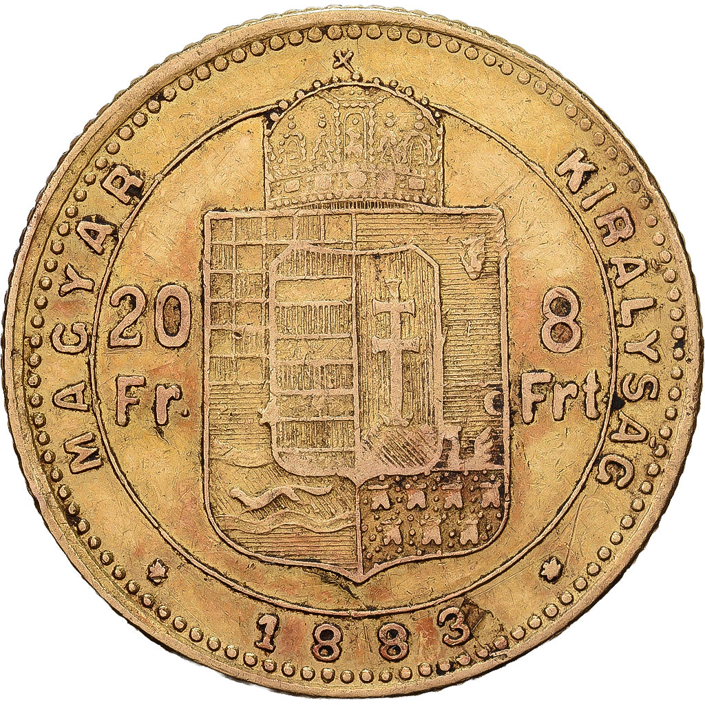 Ungheria, Franz Joseph I, 8 Forint 20 Francs, 1883, Kormoczbanya, Oro, BB+