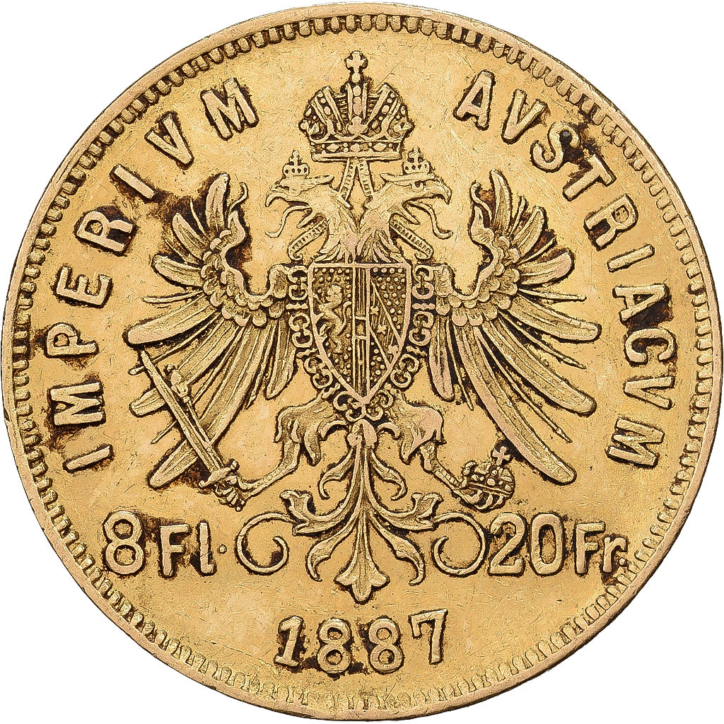 Austria, Franz Joseph I, 8 Florins-20 Francs, 1887, Złoto, AU(55-58), KM:2269