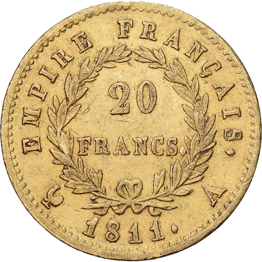 Francia, 20 Francs, Napoléon I, 1811, Paris, Oro, MBC, KM:695.1
