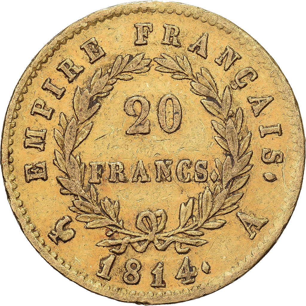 France, Napoléon I, 20 Francs, 1814, Paris, EF(40-45), Gold, KM:695.1