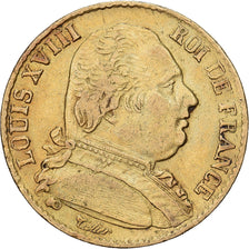 Frankreich, Louis XVIII, 20 Francs, 1814, Paris, S+, Gold, KM:706.1