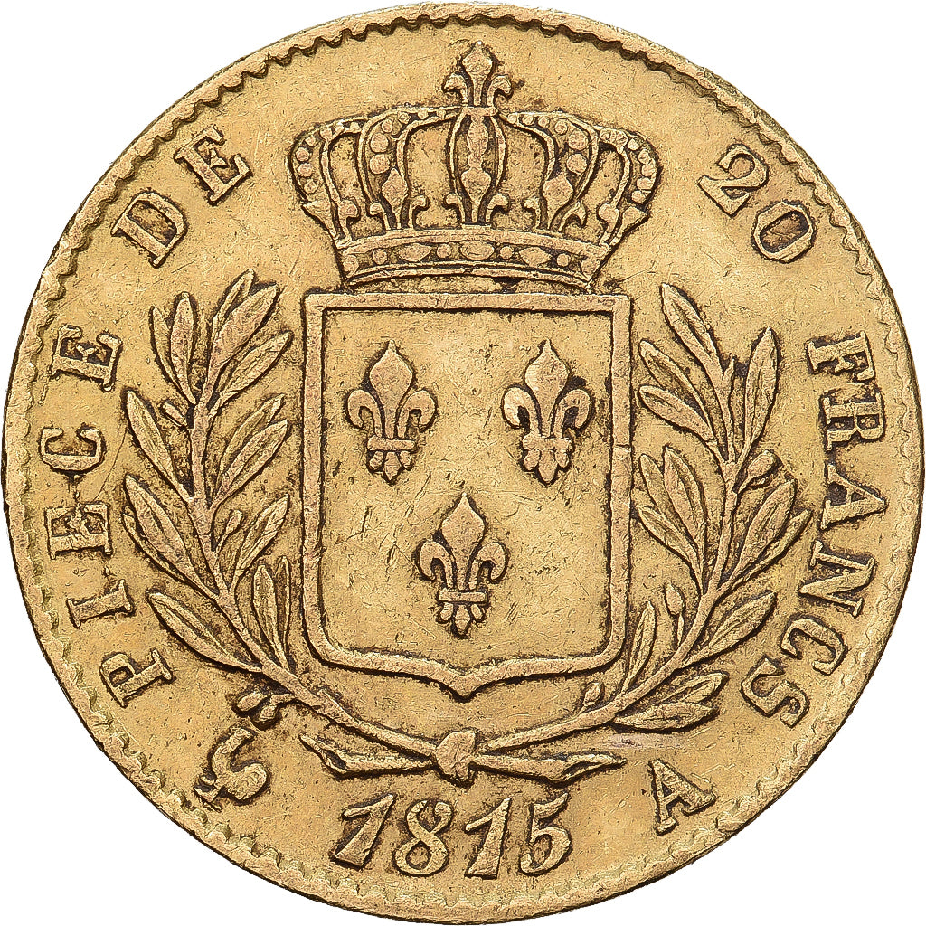 Francia, Louis XVIII, 20 Francs, 1815, Paris, Oro, MBC, Gadoury:1026, Le