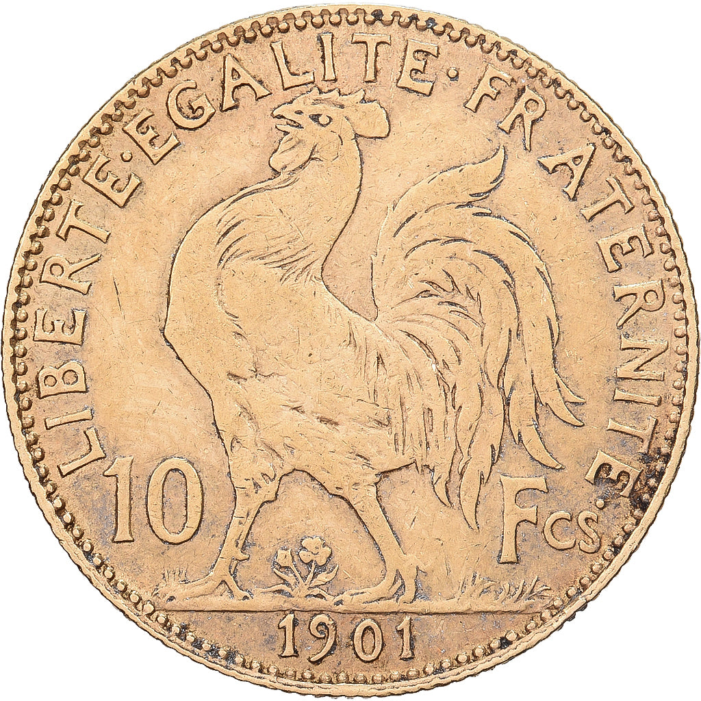 Francia, 10 Francs, Marianne Coq, 1901, Paris, Oro, BB+, Gadoury:1017, KM:846