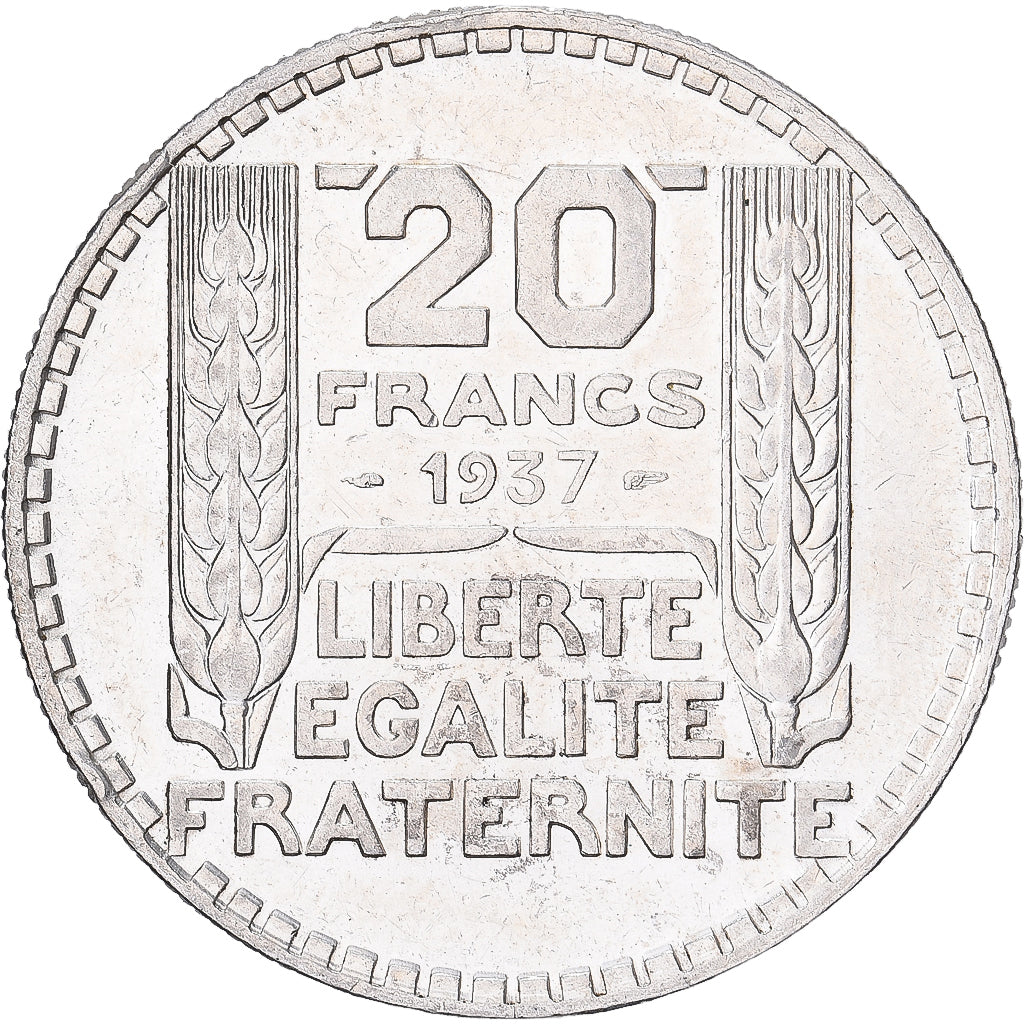 France, Turin, 20 Francs, 1937, Paris, AU(55-58), Silver, KM:879, Gadoury:852