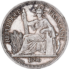 FRENCH INDO-CHINA, Piastre, 1896, Paris, EF(40-45), Silver, KM:5a.1
