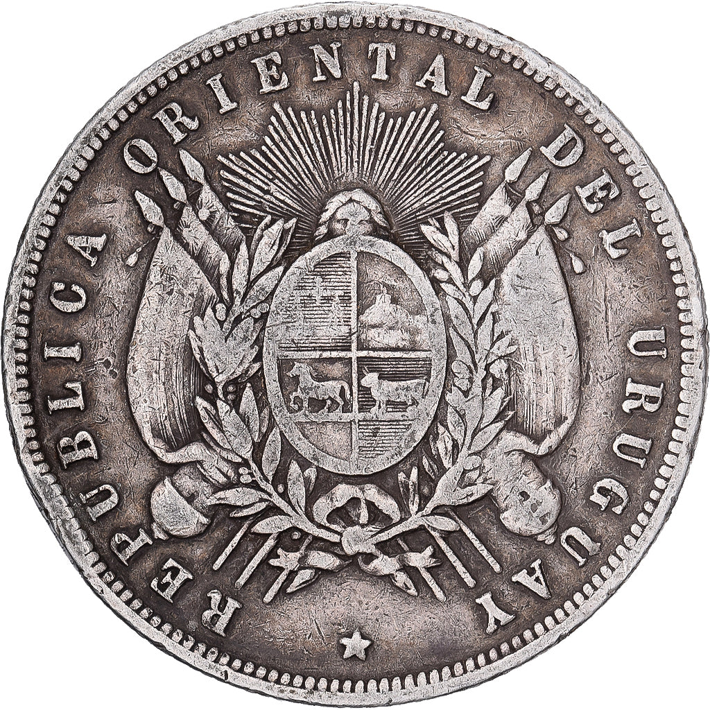 Uruguay, Peso, 1877, Paris, Zilver, FR+, KM:17