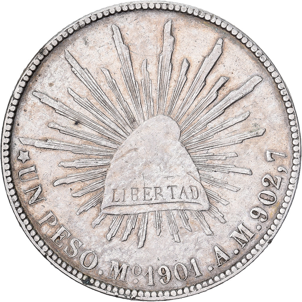 México, 1 Peso, 1901, Mexico City, Prata, AU(50-53)