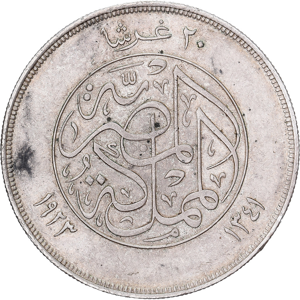 EGYPT, 20 Piastres, 1923, KM #338, EF(40-45), Silver, 40, 27.97