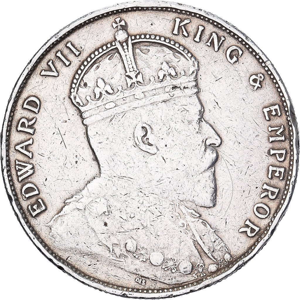 Colonias del Estrecho, Edward VII, Dollar, 1908, Bombay, Plata, BC+, KM:26