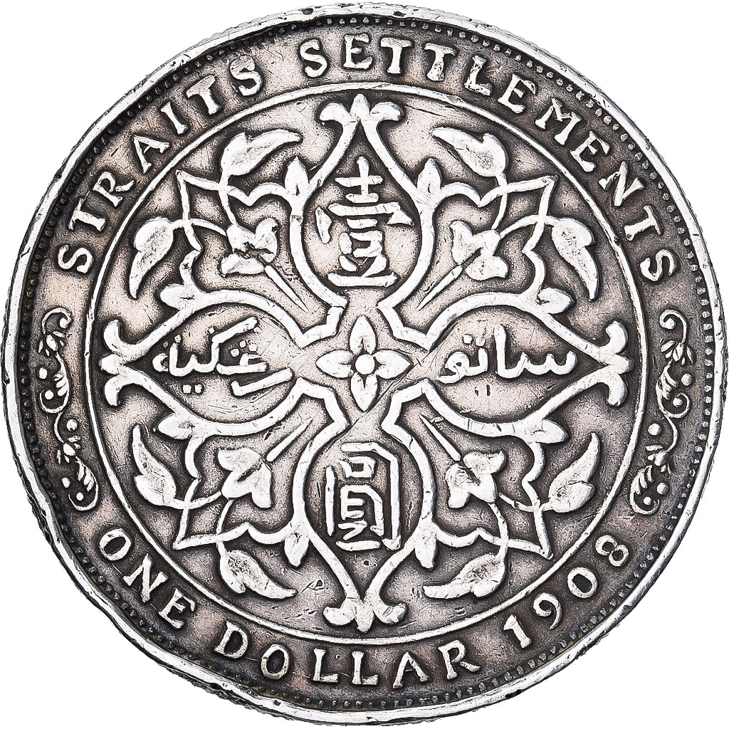 Colonias del Estrecho, Edward VII, Dollar, 1908, Bombay, Plata, BC+, KM:26