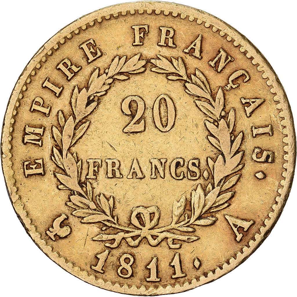 FRANCE, Napoléon I, 20 Francs, 1811, Paris, KM #695.1, EF(40-45), Gold, Gadoury