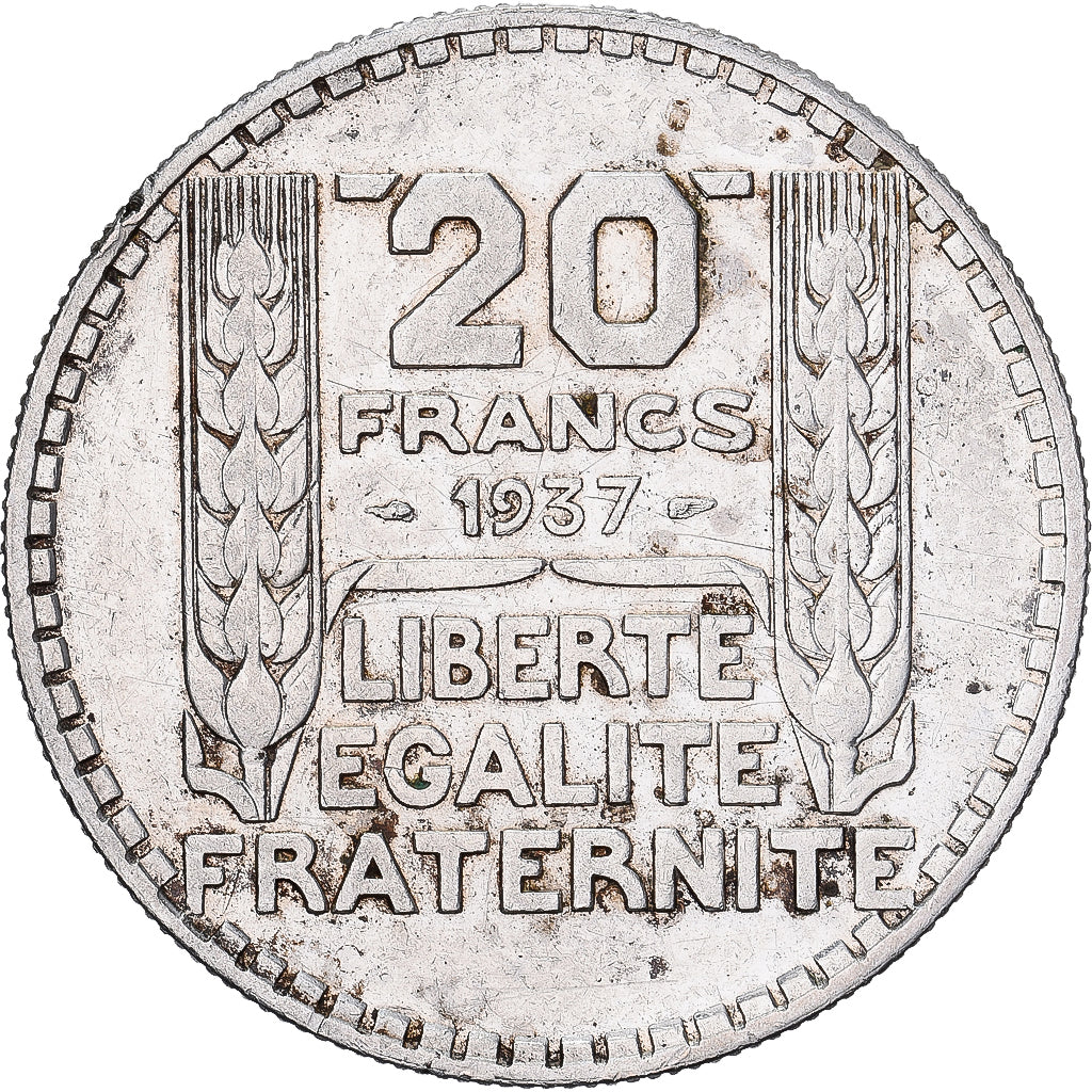France, Turin, 20 Francs, 1937, Paris, AU(55-58), Silver, KM:879, Gadoury:852