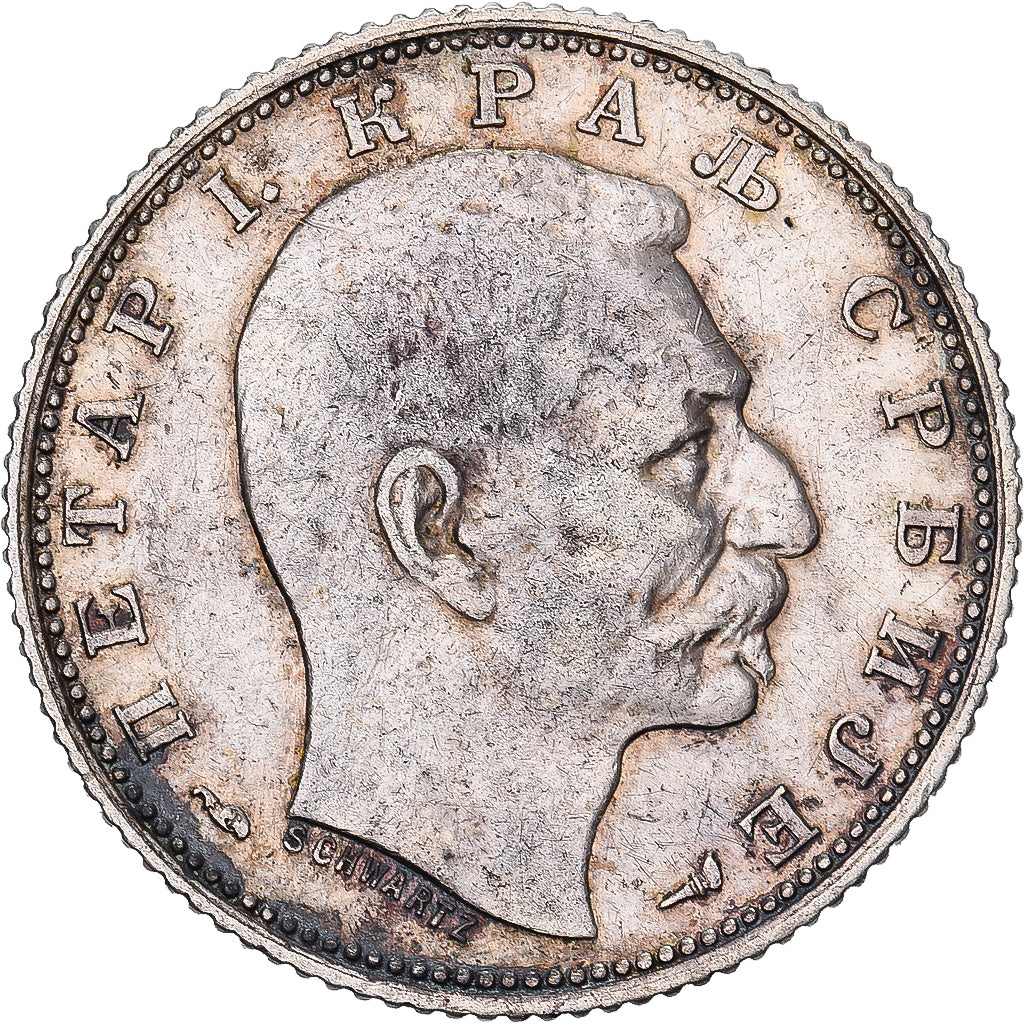 Serbie, Peter I, 1 Dinar 1915 frappe monnaie, Paris, KM 25.3