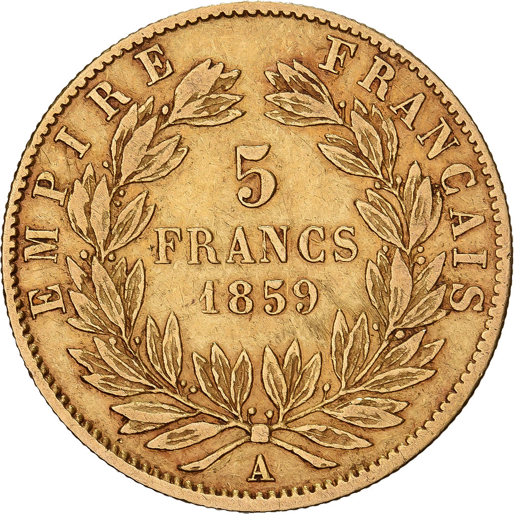 France, Napoleon III, 5 Francs, 1859, Paris, VF(30-35), Gold, KM 787.1
