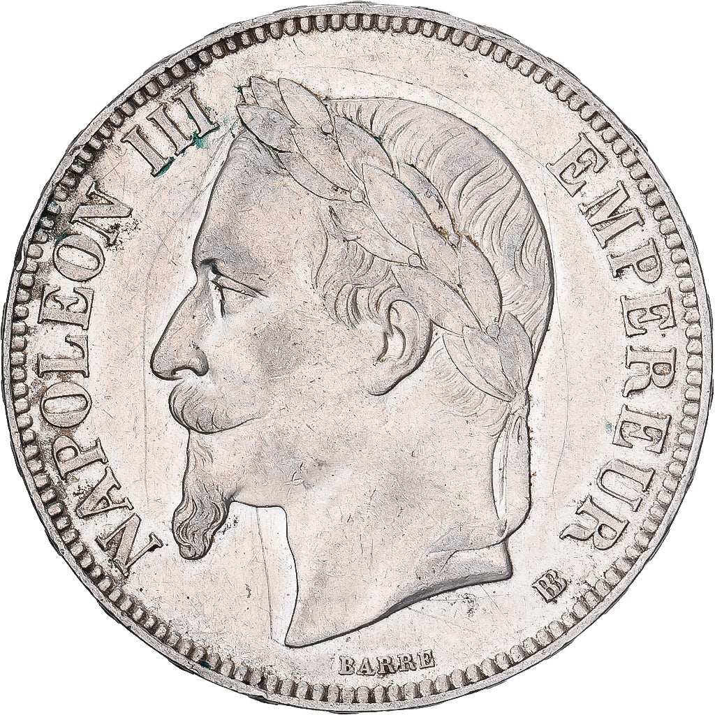 Frankrijk, 5 Francs, Napoléon III, 1867, Strasbourg, Zilver, ZF+, KM:799.2