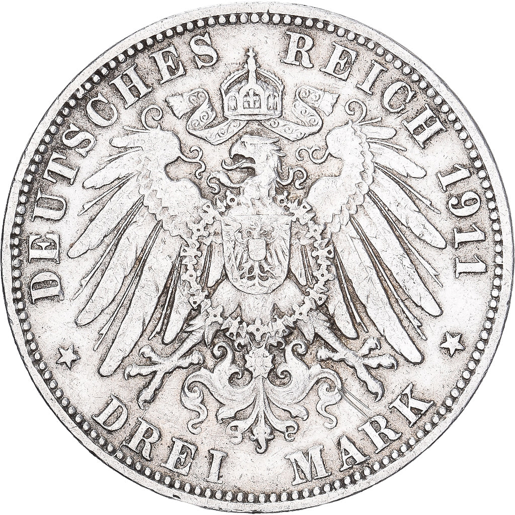 Moneta, Landy niemieckie, HAMBURG, 3 Mark, 1911, Hamburg, AU(55-58), Srebro