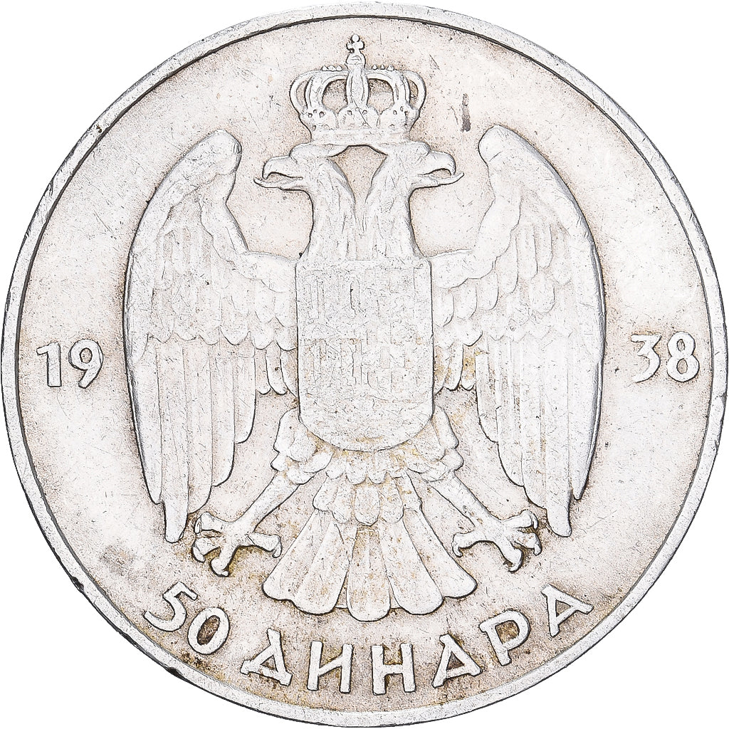 Jugoslávia, Petar II, 50 Dinara, 1938, Prata, EF(40-45), KM:24