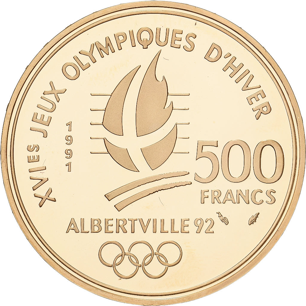 Monnaie, France, Pierre de Coubertin, JO Albertville 92, 500 Francs, 1991