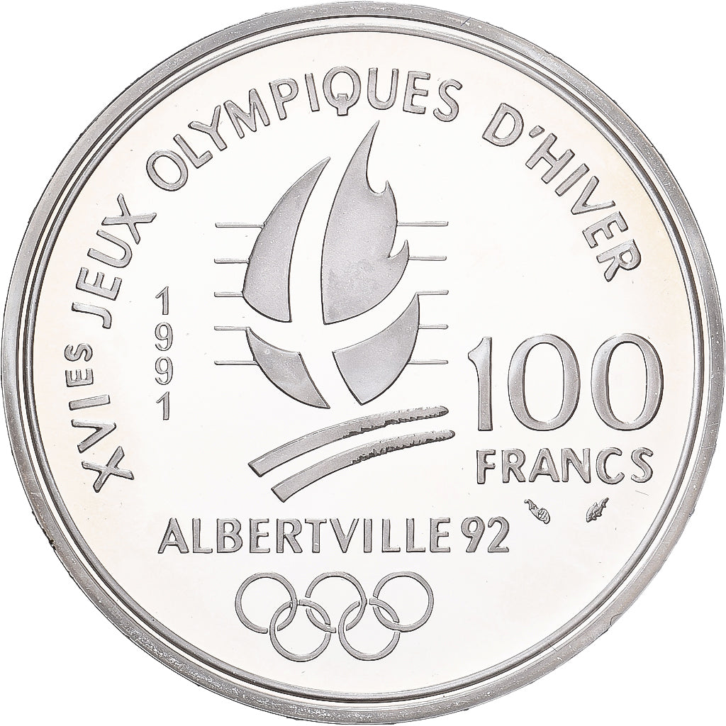 Moneta, Francia, Albertville 1992, 100 Francs, 1991, Paris, FDC, Argento