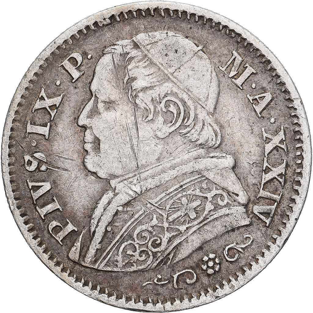 ITALIAN STATES, 10 Soldi, 50 Centesimi, 1869, Roma, KM #1386.1, EF(40-45),...