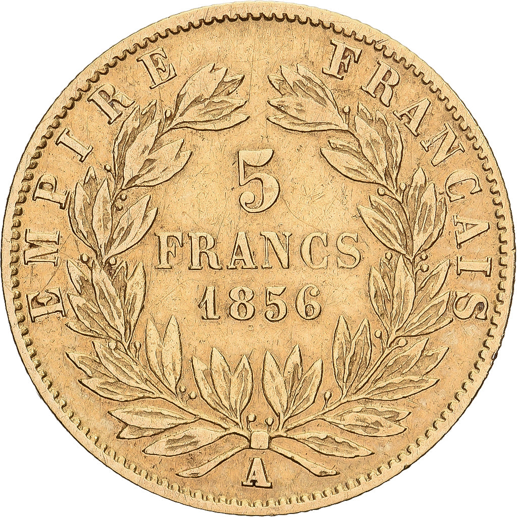 Francja, Napoleon III, 5 Francs, 1856, Paris, Złoto, VF(30-35), Gadoury:1001