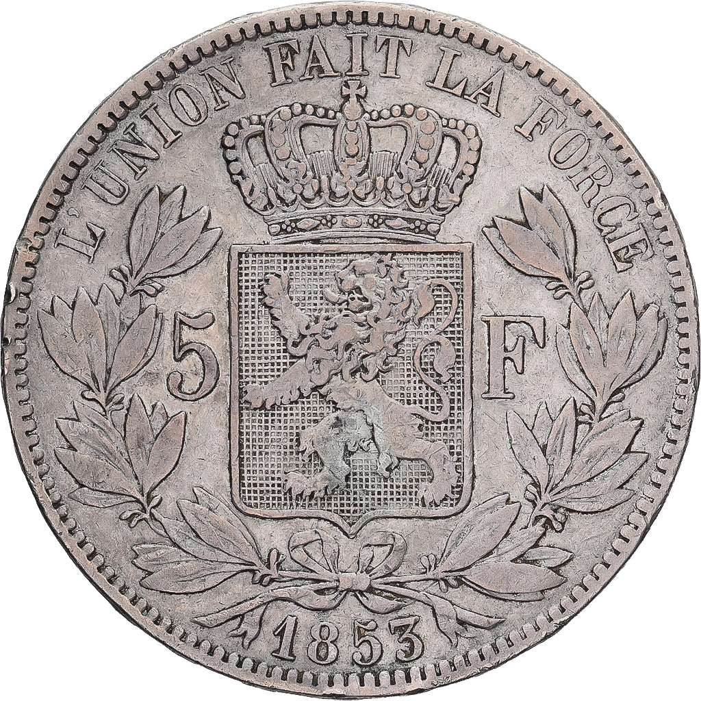 Belgien, Leopold I, 5 Francs, 5 Frank, 1853, Silber, S+, KM:17
