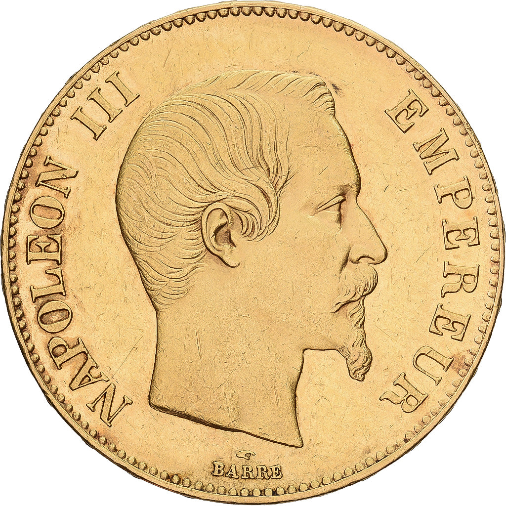 França, 100 Francs, Napoléon III, 1858, Paris, Dourado, EF(40-45)