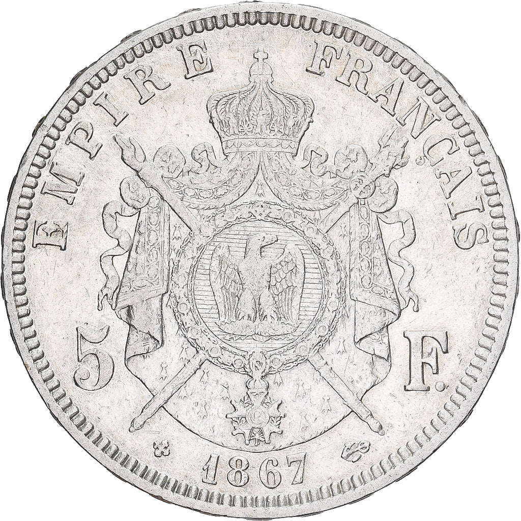 France, Napoléon III, 5 Francs, 1867, Strasbourg, EF(40-45), Silver, KM:799.2