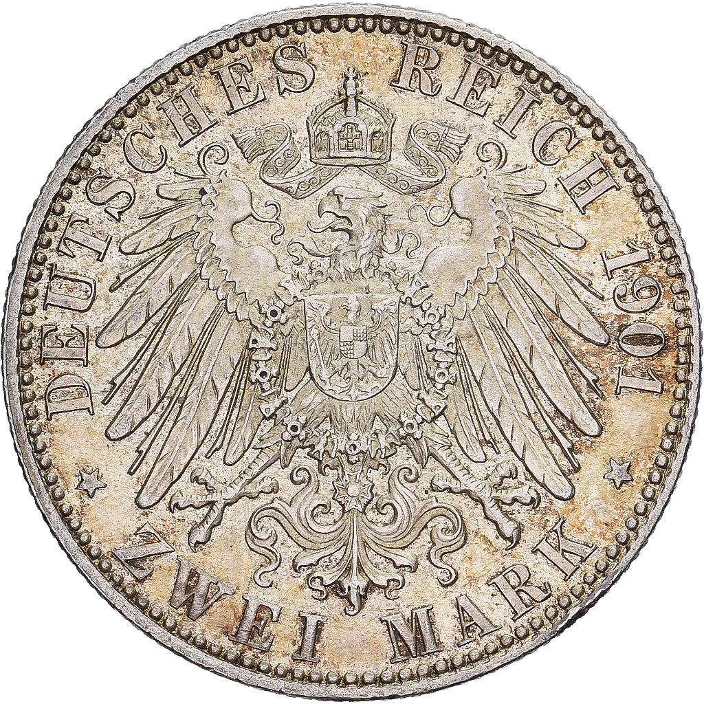 Estados alemanes, PRUSSIA, Wilhelm II, 2 Mark, 1901, Berlin, Plata, MBC+, KM:525