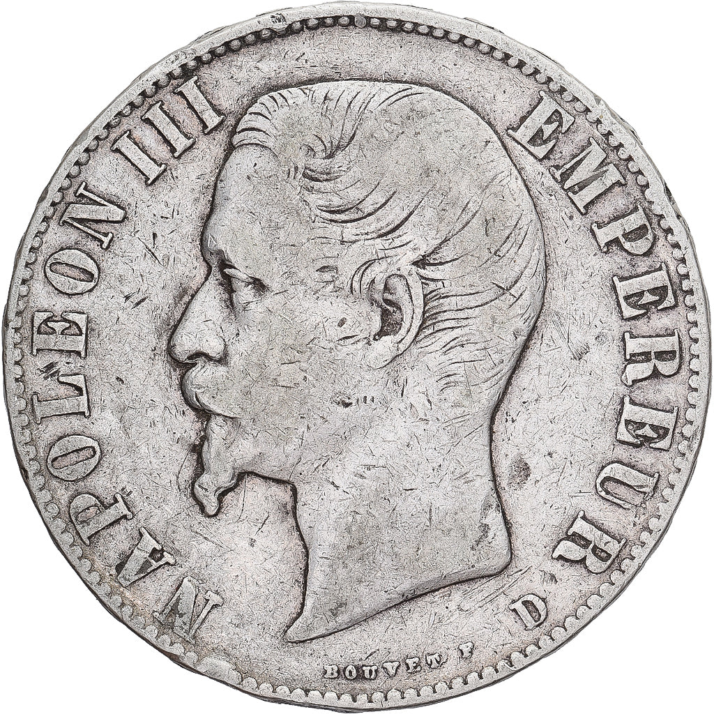 Moneda, Francia, Napoleon III, Napoléon III, 5 Francs, 1856, Lyon, BC+, Plata