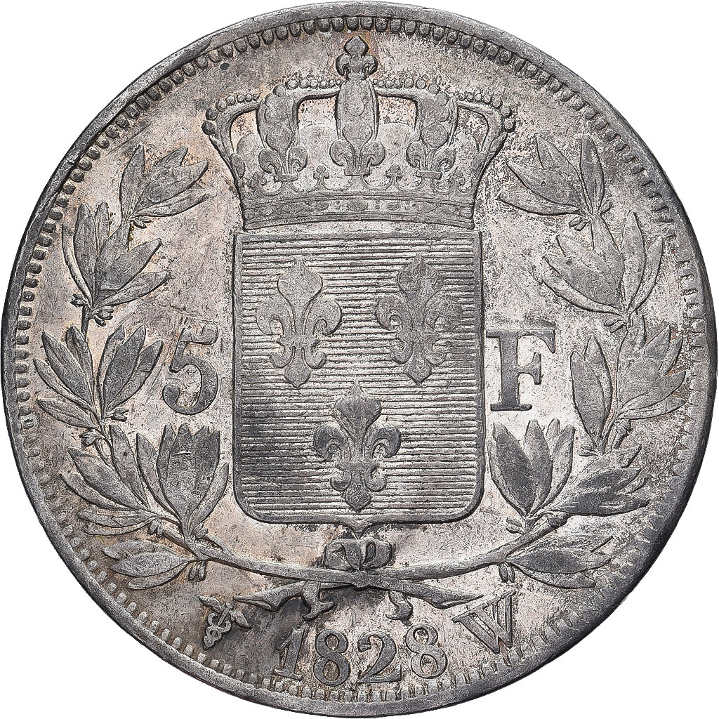 Moneta, Francia, Charles X, 5 Francs, 1828, Lille, BB, Argento, KM:728.13