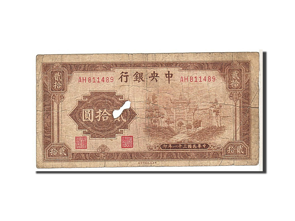 Billete, 20 Yuan, 1942, China, RC