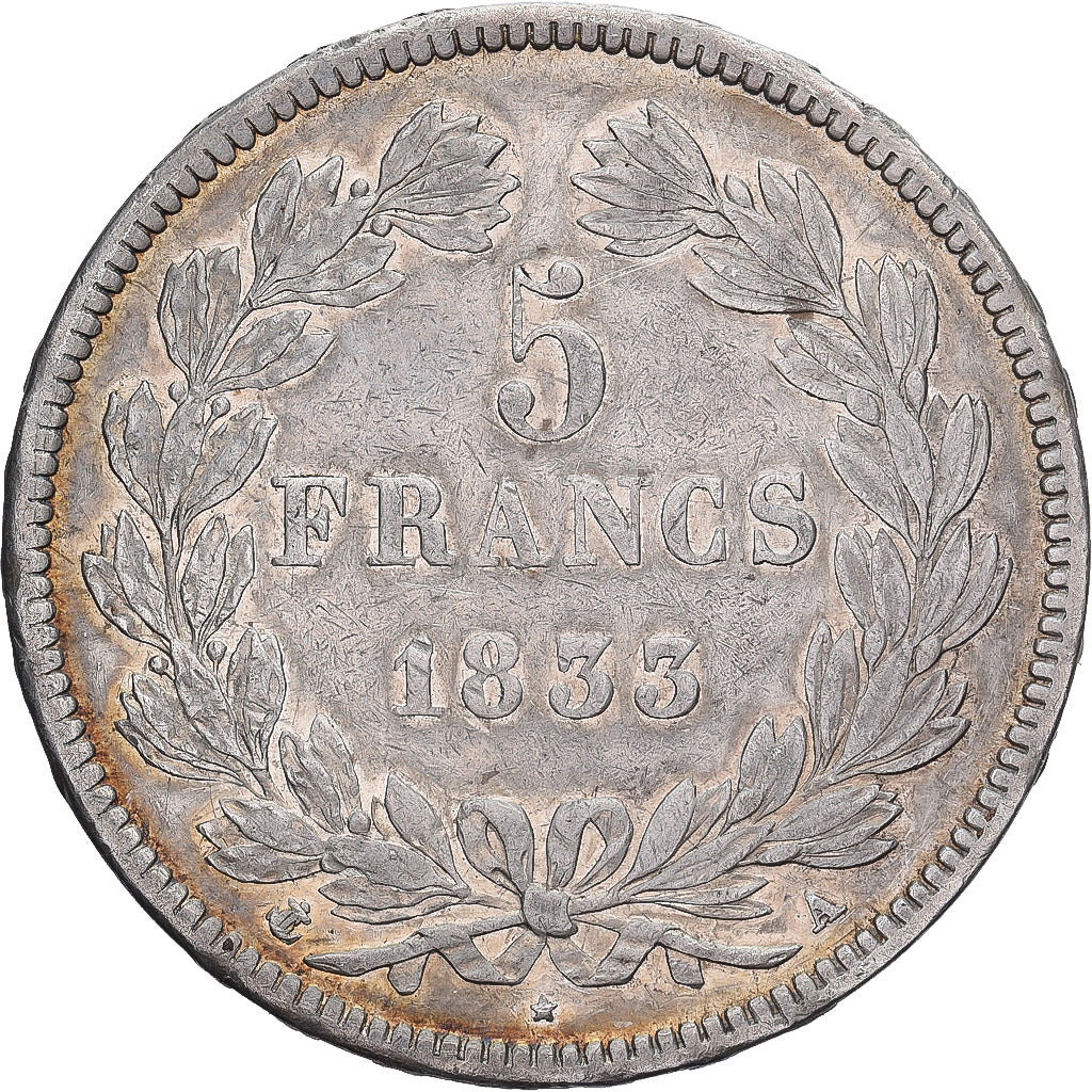 Frankreich, Louis-Philippe, 5 Francs, 1833, Paris, Silber, SS+, Gadoury:678
