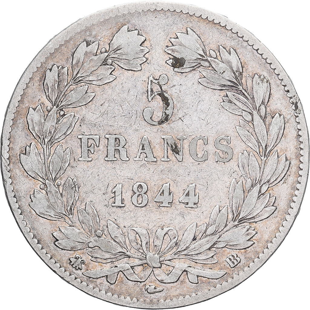 Moneta, Francja, Louis-Philippe, 5 Francs, 1844, Strasbourg, VF(30-35), Srebro