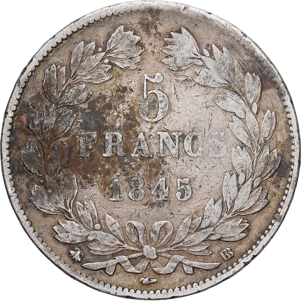 Francia, Louis Philippe I, 5 Francs, 1845, Strasbourg, Plata, MBC, Gadoury:678a