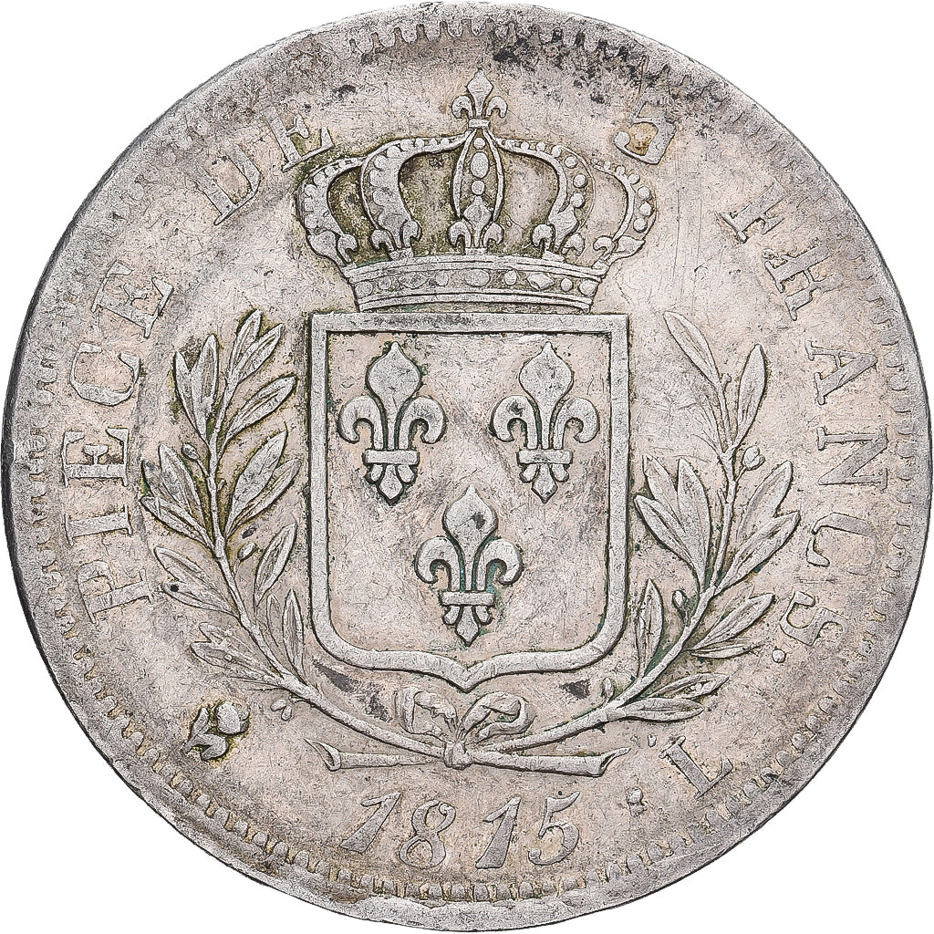 Coin, France, Louis XVIII, 5 Francs, 1815, Bayonne, VF(30-35), Silver, KM:702.8