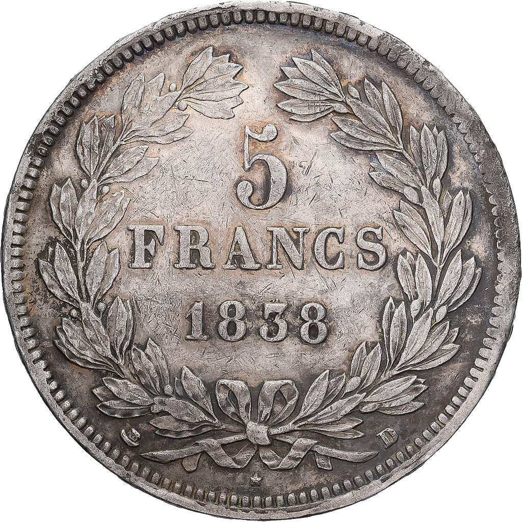 France, 5 Francs, Louis-Philippe, 1838, Lyon, Silver, VF(30-35), Gadoury:678