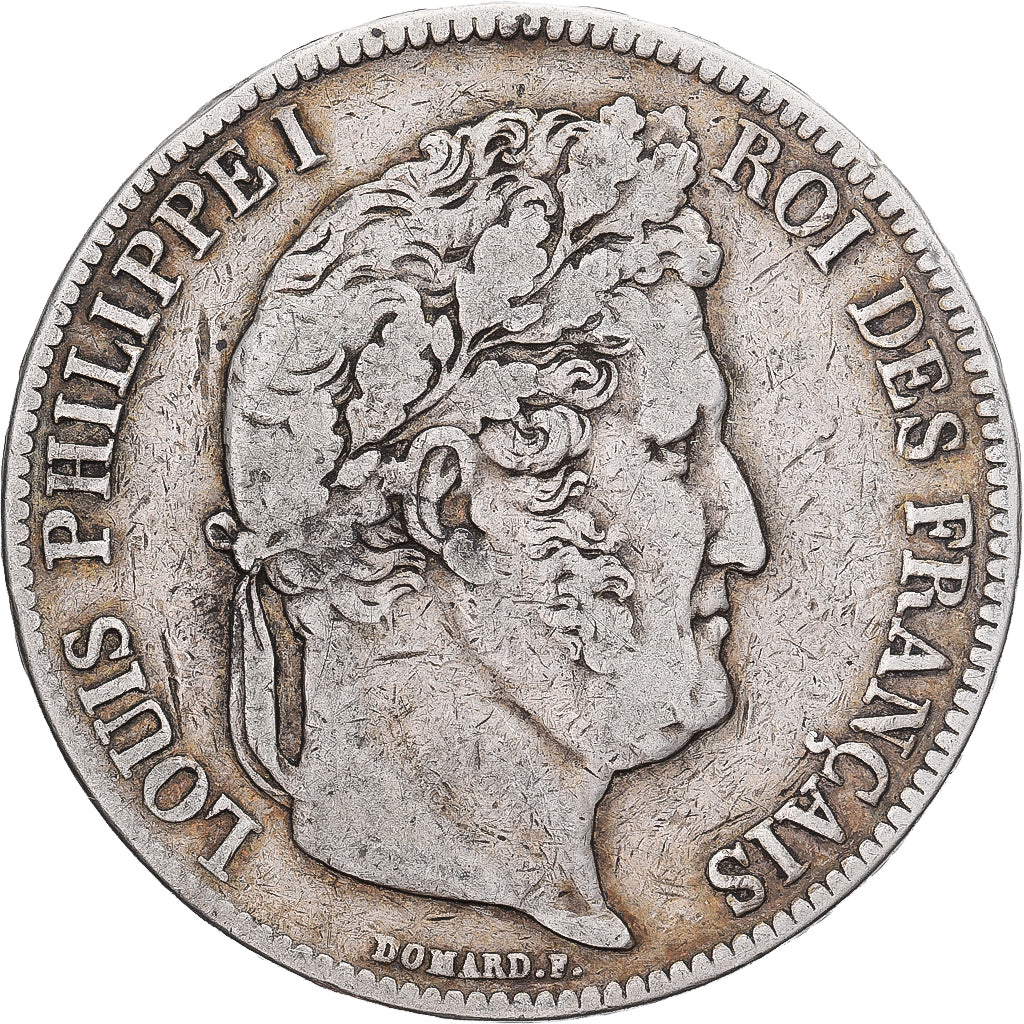 Moneta, Francia, Louis-Philippe, 5 Francs, 1837, Rouen, MB+, Argento, KM:749.2