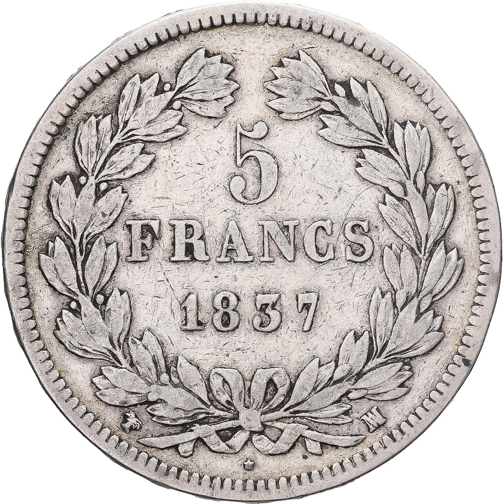 Moneta, Francja, Louis-Philippe, 5 Francs, 1837, Marseille, VF(30-35), Srebro