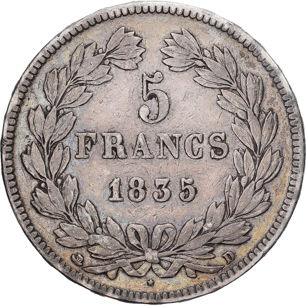 Francja, 5 Francs, Louis-Philippe, 1835, Lyon, Srebro, VF(30-35), Gadoury:678