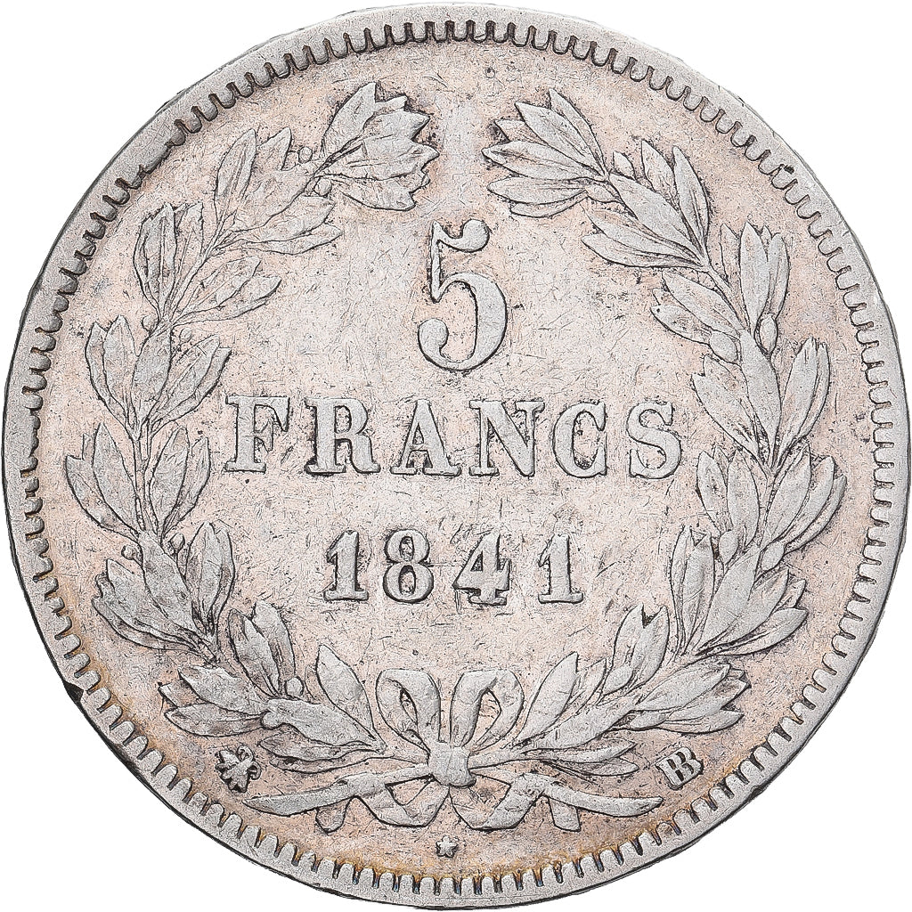 Francia, 5 Francs, Louis-Philippe, 1841, Strasbourg, Argento, MB+, Gadoury:678